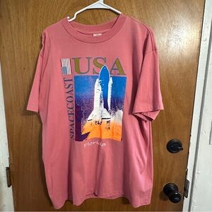 Vintage 90s Space Coast Florida USA Shirt Men Size XL Tee T-Shirt Pink